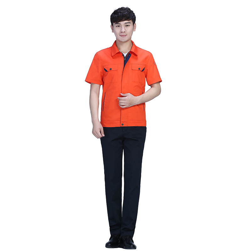 細節拼色夏季滌棉細斜短袖工作服FY30