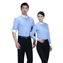 全棉舒適立領藍色撞色職業襯衫ZL029